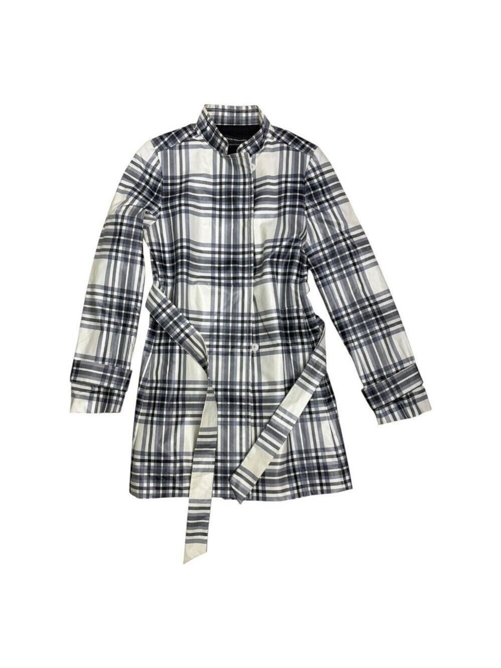 CLUB MONACO Plaid Waterproof Designer Long Trench Jacket Coat Womens Small